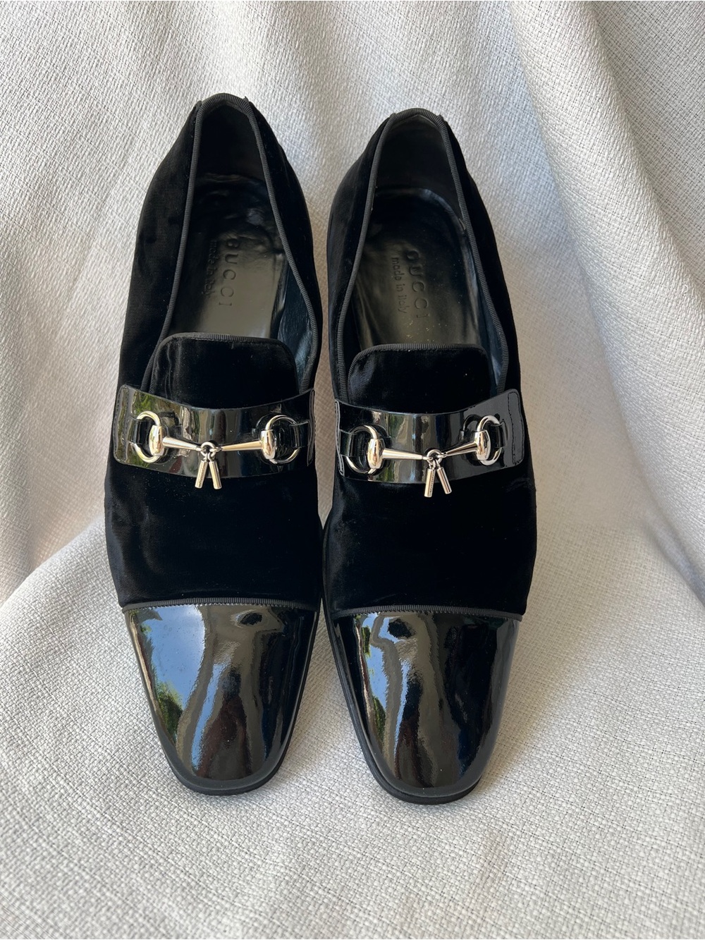 Gucci Black Patent & Suede Slip-On Loafers with Silver Bit - Picture 4 of 16